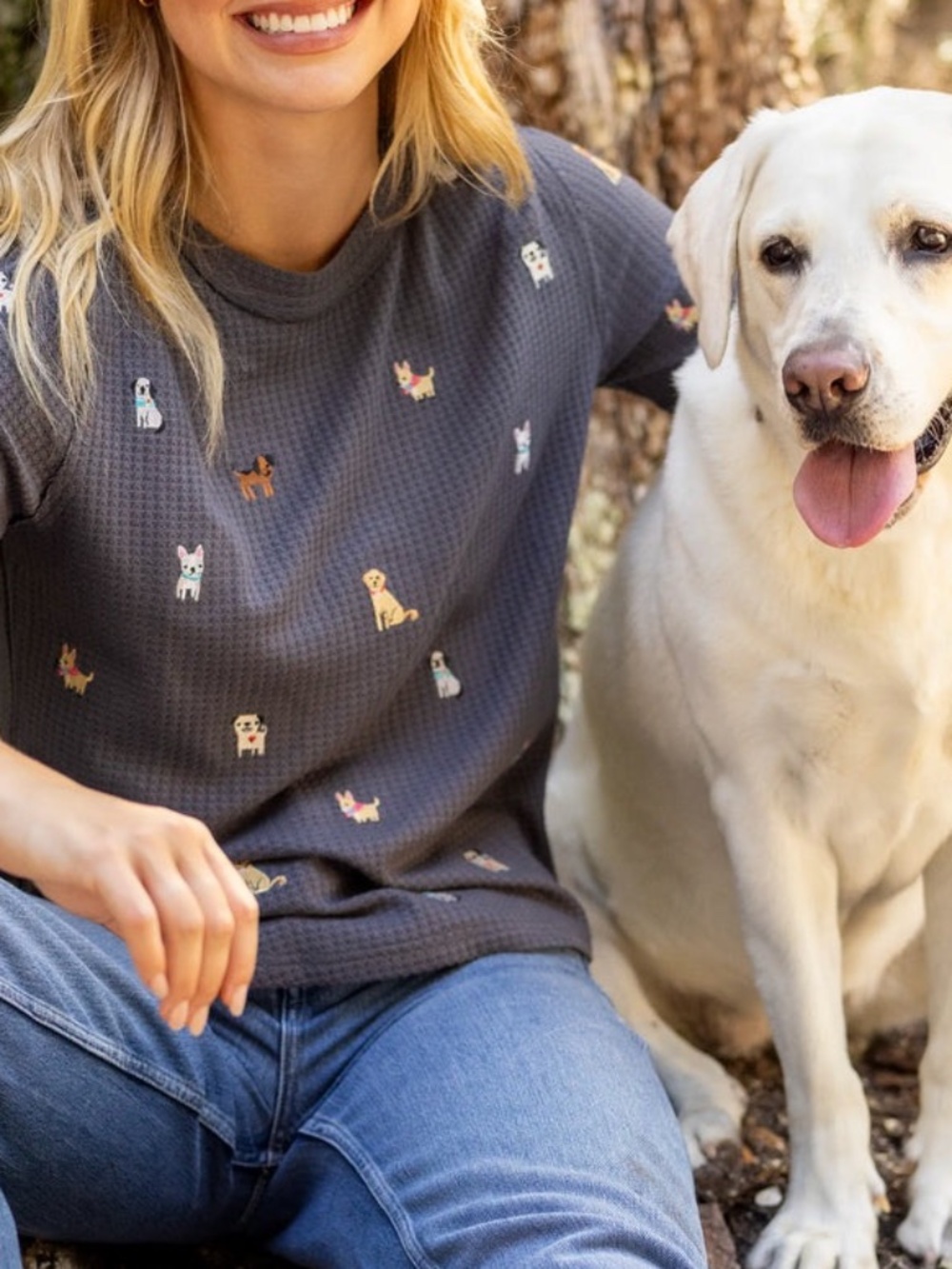 NWT Natural Life Parker Embroidered Dogs Thermal Shirt Pullover Top S New Small
